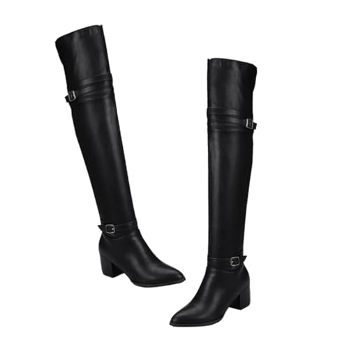 FOMIYES Winterstiefel Damen Overknee Stiefel mit Dicken Hohen Absätzen Warm Gefüttert Bequemes Material Langschaft Stiefel für Herbst und Kalte Wintertage Schwarz von FOMIYES