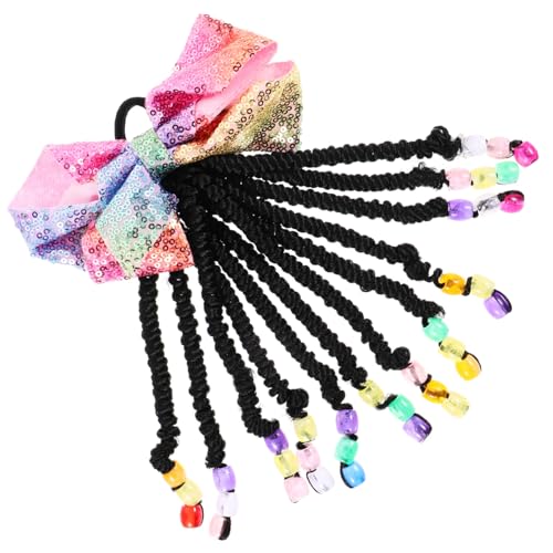 FOMIYES Zopfschmuck Bunte Perlen Ponytail Haarverlängerung mit Schleife Synthetisches Haar für Flechtfrisuren Mädchen Haarschmuck DIY Haarknoten und Zöpfe von FOMIYES