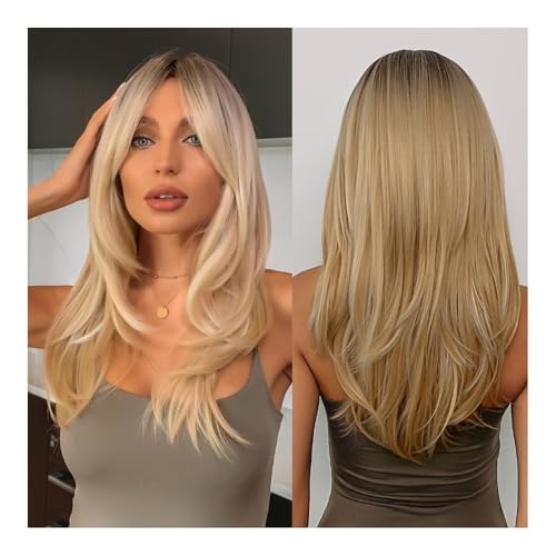 Perücke Goldener Acht-Zeichen-Pony-Haarschwanz mit Farbverlauf über dem Kopf, optionale Micro-Roll-Perücke aus Hochtemperaturseide for Frauen von FOMWWVYS