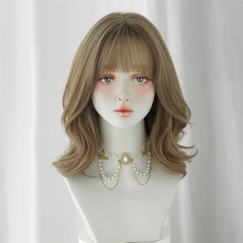 Perücke Hellbraune Damenperücke for Damen, tägliche Party, kurze, gewellte Perücken mit flauschigem Pony Perücke Hellbraune Damenperücke for Damen, tägliche Party, kurze, gewellte Perücken mit flauschigem Pony von FOMWWVYS