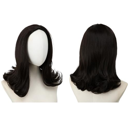 Perücke Kurze Perücke mit lockigem Haarband for Damen, verstellbarer Kordelzug, Halbkopf(Blackish brown) von FOMWWVYS