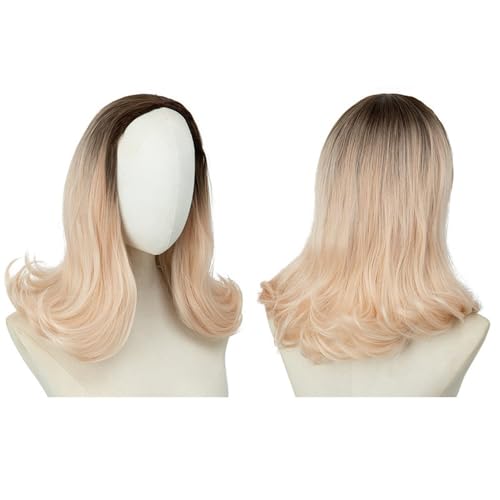 Perücke Kurze Perücke mit lockigem Haarband for Damen, verstellbarer Kordelzug, Halbkopf(Brownish gold) von FOMWWVYS