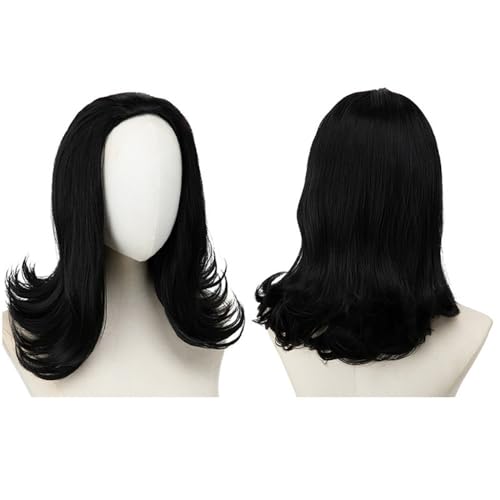 Perücke Kurze Perücke mit lockigem Haarband for Damen, verstellbarer Kordelzug, Halbkopf(Dark black) von FOMWWVYS