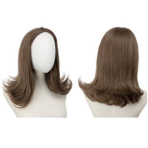 Perücke Kurze Perücke mit lockigem Haarband for Damen, verstellbarer Kordelzug, Halbkopf(Dark brown) von FOMWWVYS
