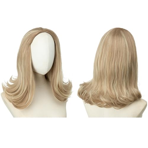 Perücke Kurze Perücke mit lockigem Haarband for Damen, verstellbarer Kordelzug, Halbkopf(Golden white) von FOMWWVYS