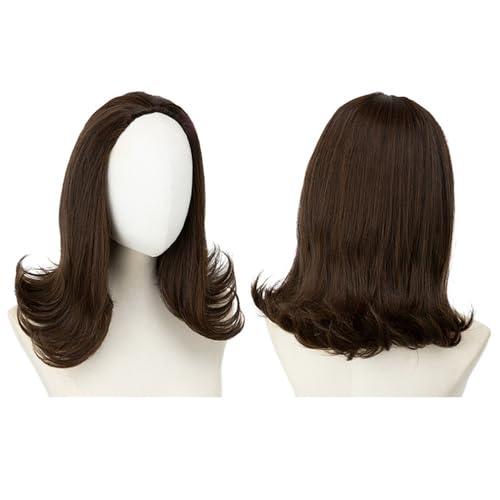 Perücke Kurze Perücke mit lockigem Haarband for Damen, verstellbarer Kordelzug, Halbkopf(Medium brown) von FOMWWVYS
