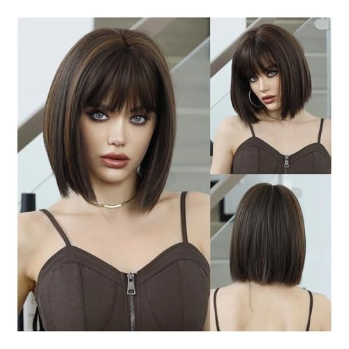 Perücke Rosafarbene kurze Perücke for Damen, tägliche Party, Overhead-Färbung, schwarze, natürliche, synthetische, lavendelfarbene, gerade Perücken(Off-white) von FOMWWVYS