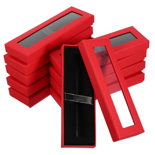 FONDOTIN 10 Stück Geschenkbox Boxen mit Deckel Stifteetui dekorative Kästen klare Boxen Stiftbehälter Stift Wraps klare Bevorzugungsboxen Stifteboxen Polyester rot von FONDOTIN