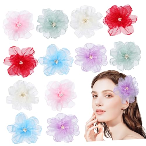 FONDOTIN 10 Stück Teiliges Bunte Blüten Haarklammern Haarspangen mit Netzstoff Vielseitig für Hochzeiten Partys Flechtfrisuren Rutschfest und Modisch für Damen und Mädchen von FONDOTIN