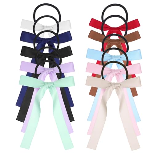 FONDOTIN 10 Stück Teiliges Satin Haargummi mit Schleife Lange Elastische Haarbänder und Haarschonend Vielseitig für Alltag und Festliche Anlässe Haarschleifen für Damen und Mädchen von FONDOTIN