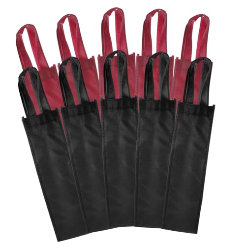 FONDOTIN 10 Stück Weinflaschen Taschen Vliesstoff Tragbare Geschenktüten für Weinflaschen Wiederverwendbare und Langlebige Verpackung Rot Schwarz von FONDOTIN