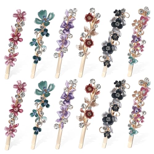 FONDOTIN 12 Stück Teiliges Blumen Haarspangen Dekorative Haarklammern in Blau Braun Rutschfeste und Langlebige Bobby Pins für Mädchen und Bräute von FONDOTIN
