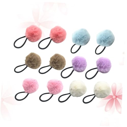 FONDOTIN 12 Stück Teiliges Flauschiges Bommel Haargummi Elastische Haarbänder mit Weichem Kunstpelz Farbige Ponytail Halter für Mädchen Dehnbar und Stylisch als Haarschmuck für Alltag und von FONDOTIN