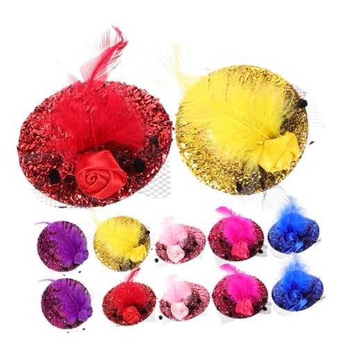 FONDOTIN 12 Stück Teiliges Mini Hut Haarclips mit Blumen Federn und Pailletten Kleine Tea Party Haarspangen für Damen Bunte Haarschmuck Accessoires für Kostüm und Festlichkeiten von FONDOTIN