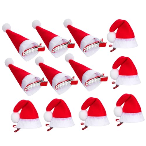 FONDOTIN 12 Stück Teiliges Weihnachts Haarschmuck mit Niedlichen Xmas Hut Haarspangen aus Plüsch und Legierung Leicht Haarschonend für Mädchen und Festliche Party Looks von FONDOTIN