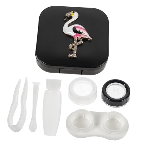 FONDOTIN 1satz Flamingo Kontaktlinsenbehälter Mit Wasserdiamanten Tragbare Linsenbox Kompakt Und Praktisch Für Unterwegs Für Frauen Aus Robustem Und Gefertigt von FONDOTIN