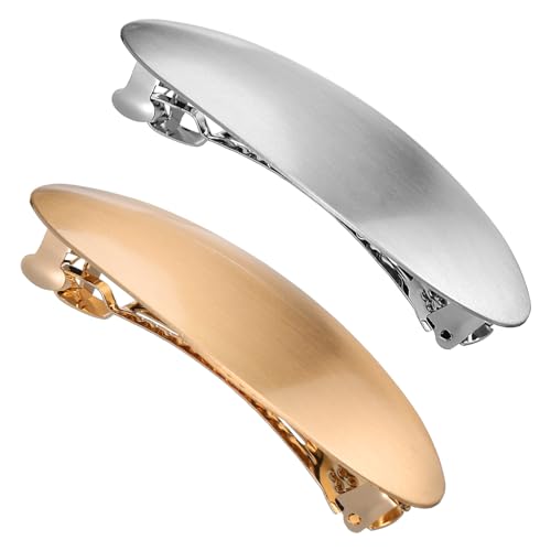 FONDOTIN 2 Oval Haarklammern aus Metall Flache Französische Haarspangen in Gold und Silber Stabile Haarschmuck für Damen und Mädchen Vielseitig für Alltag und Festliche Frisuren von FONDOTIN