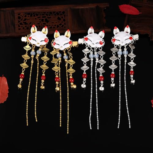 FONDOTIN 2 Paare Hanfu Haarspangen Tassel Haarklammern mit Fuchsmotiv Vintage Chinesischer Haarschmuck für Damen und Mädchen Langlebige Dekorative Quasten Leichter Kopfschmuck von FONDOTIN