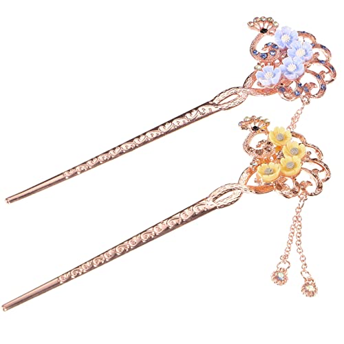 FONDOTIN 2 Stck Chinesische Haarschmuck Haarstäbchen für Dutt Retro Metall Haarnadeln mit Farbigen Quasten Haarschmuck für Frauen Langlebige Legierung Traditioneller Stil von FONDOTIN
