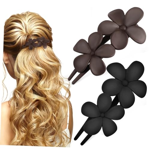 FONDOTIN 2 Stück Blumen Haarklammern Flache Krallenclips Leicht Robust Modisch für Damen Vielseitig Kombinierbar Hochzeit Party Alltag Schwarz von FONDOTIN