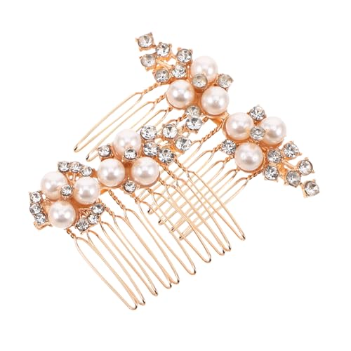 FONDOTIN 2 Stück Brautschmuck Haarkamm mit Kunstperlen und Floraler Verzierung Langlebige Metall Haarkämme für Hochzeitsfrisuren Vielseitig Einsetzbar als Dekorativer Seitenkamm für Damen von FONDOTIN