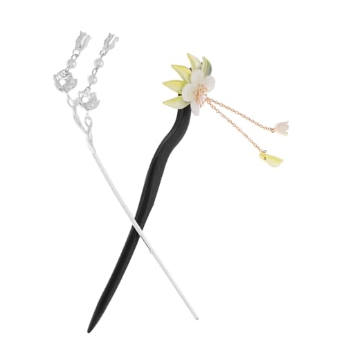 FONDOTIN 2 Stück Chinesische Haarstäbchen Holz Haarnadeln mit Blumenmotiv Vintage Haarschmuck für Hanfu Kostüm Handgefertigte Dekorative Haarpins für Damen und Mädchen von FONDOTIN