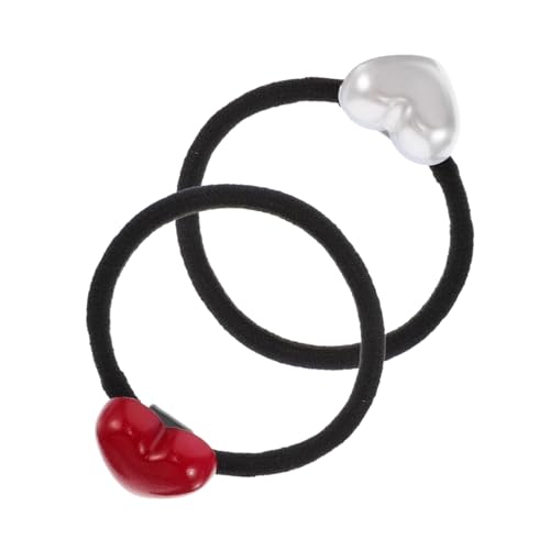 FONDOTIN 2 Stück Elastische Haargummis Herzform Weiß Rot Starke Haltekraft Vielseitige Damen und Mädchen Haarbänder für Pferdeschwanz Modisch Geeignet für Sport und Alltag von FONDOTIN