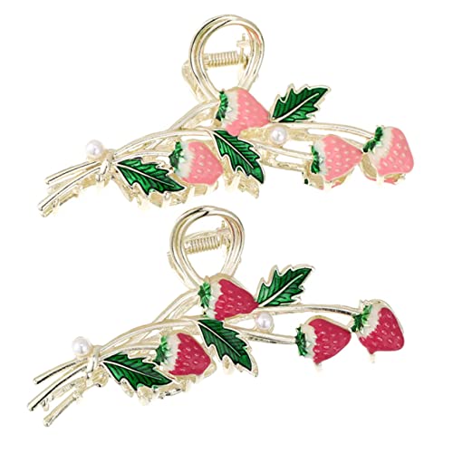 FONDOTIN 2 Stück Erdbeer Haarklammern Große Haarkralle aus Metall Rutschfeste Damen Haarspange für Partys Alltag und Styling Niedliche Sommer Haarschmuck Rot von FONDOTIN