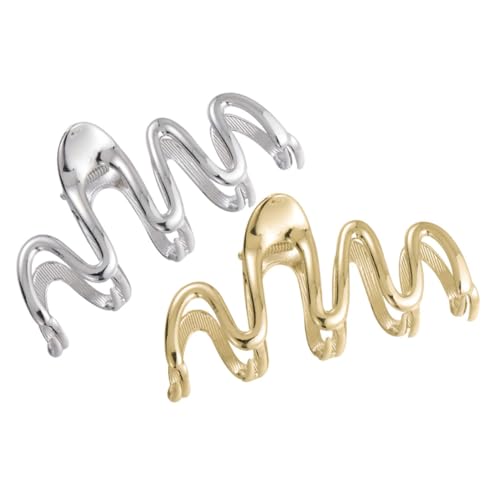 FONDOTIN 2 Stück Große Haarklammer Metall Wellenstruktur mit Perlendekor Robuster Haarkralle für Voluminöses Haarstyling Damen Haarschmuck für Alltag Arbeit Dating Teiliges Gold und Silber von FONDOTIN