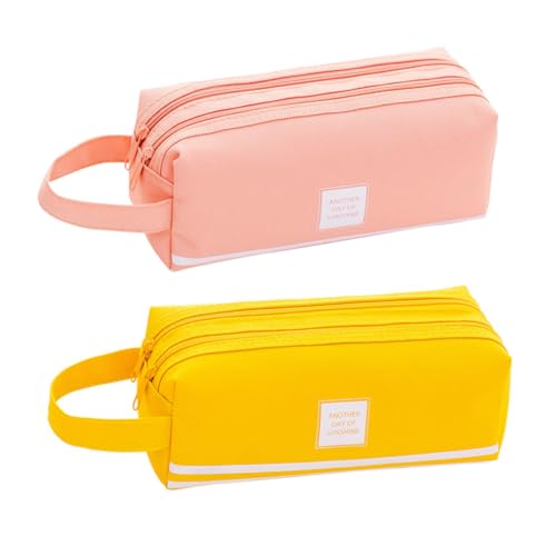 FONDOTIN 2 Stück Großes Originelles Federmäppchen mit Tragegriff Doppellagige Stifttasche für Schule und Reisen Teiliges Praktische Aufbewahrungstasche für Stifte und Zufällige Farbe von FONDOTIN