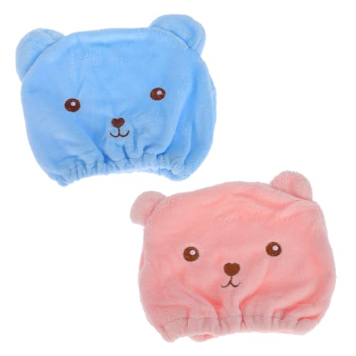 FONDOTIN 2 Stück Haar Trockenkappen mit Cartoon Extra Saugfähige Dicke Mikrofaser Haartücher Blau Schnell Trocknende Badehauben für Damen für Zuhause Gym und Reisen von FONDOTIN