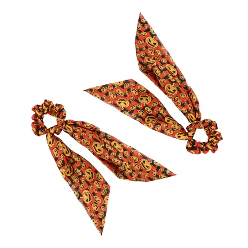 FONDOTIN 2 Stück Halloween Haargummis Kürbis Haarschleifen Haargummi mit Schleifenmuster für Damen Mädchen Teens Leichtes Schonendes Haarband für Festliche Party Looks und Alltagsoutfits von FONDOTIN