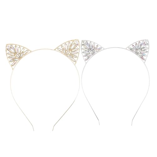 FONDOTIN 2 Stück Katzenohren Haarreif Glitzernde Haarschmuck Accessoires für Karneval Cosplay und Partys für Verschiedene Anlässe Weiß Gold von FONDOTIN