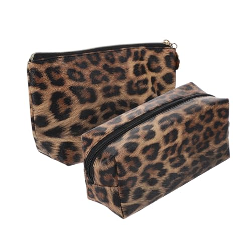 FONDOTIN 2 Stück Kosmetiktasche Leopard Muster PU Leder Tragbar Schminktasche Multifunktional Reise Kulturbeutel Für Damen Schmuck Aufbewahrung Staubschutz von FONDOTIN