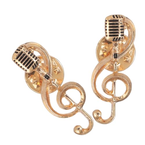 FONDOTIN 2 Stück Musiknoten-mikrofon-brosche Goldfarbene Metall-anstecknadeln für Damen und Herren Kreative Schmuckaccessoires für Besondere Anlässe Wie Muttertag Geburtstage Jubiläen für von FONDOTIN