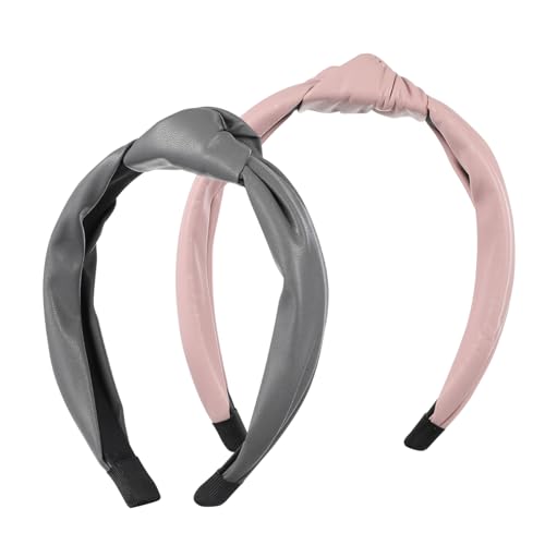 FONDOTIN 2 Stück PU Leder Knotige Stirnbänder Rutschfest Damen Haarreifen mit Top Knoten Modische Haarschmuck Komfortabel für Alltag und Sport von FONDOTIN
