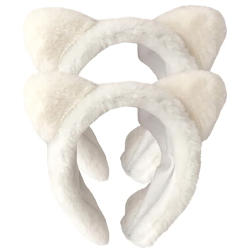 FONDOTIN 2 Stück Plüsch Haarband mit Katzenohren Waschgesicht Stirnband Weich Bequem für Damen und Herren Modisch Strapazierfähig Geeignet für Spa und Makeup Anwendung von FONDOTIN