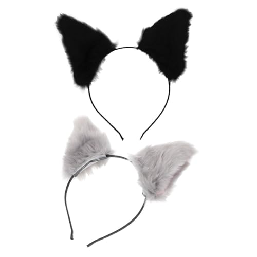 FONDOTIN 2 Stück Plüsch Katzenohren Haarreif Weiches Kuscheliges Stirnband mit Verstellbarem Haarreif Niedliche Animal Ohrenschmuck für Halloween Party Cosplay in von FONDOTIN