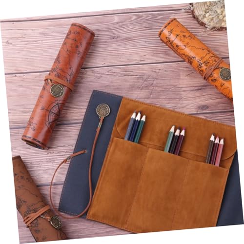FONDOTIN 2 Stück Retro Federmäppchen aus PU Leder mit Schatz Karte Muster Großes Stiftetui mit Rollverschluss Vielseitig als Makeup Holder und Pen Storage Pouch für Schule Büro Reisen von FONDOTIN