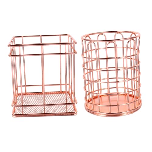 FONDOTIN 2 Stück Roségold Metall Stifthalter Geometrisch Kosmetik Pinsel Behälter Stabil für Make Up Aufbewahrung und Schreibtisch Organizer von FONDOTIN