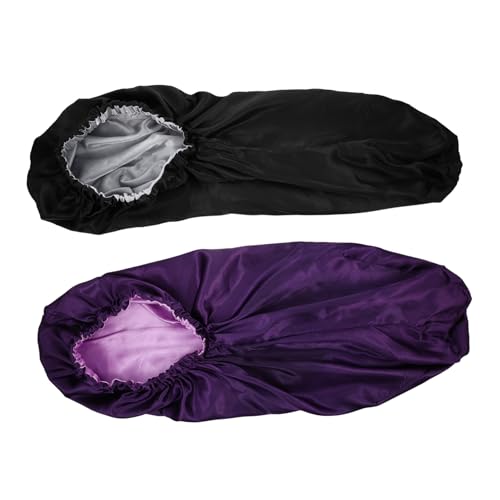 FONDOTIN 2 Stück Satin Schlafhauben Elastische Long Cap für Damen Haarschutz Mütze Praktisch und Bequem für Hausarbeit Make Up und Bad für Lange oder Lockige Haare von FONDOTIN