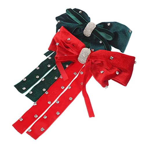 FONDOTIN 2 Stück Strass Haarklammern mit Schleife Langschwänzige Haarschleifen Clips aus Samt Stabile Haarspangen für Mädchen und Frauen Eleganter Haarschmuck für Alltag und Festlichkeiten von FONDOTIN
