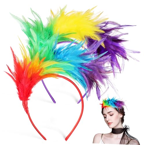 FONDOTIN 2 Stück Teiliges Feder Elastisch Bunte Plume Haarschmuck Damen Vintage stil Karneval Festival Party Kopfschmuck für Halloween Hochzeit und Festliche Anlässe von FONDOTIN