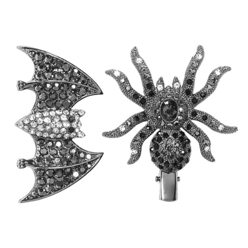 FONDOTIN 2 Stück Teiliges Gothic Haarspangen mit Funkelnden Strasssteinen Halloween Spinnen und Fledermaus Haarklammern für Damen Stylische Party Haaraccessoires Bequem und Langlebig für von FONDOTIN