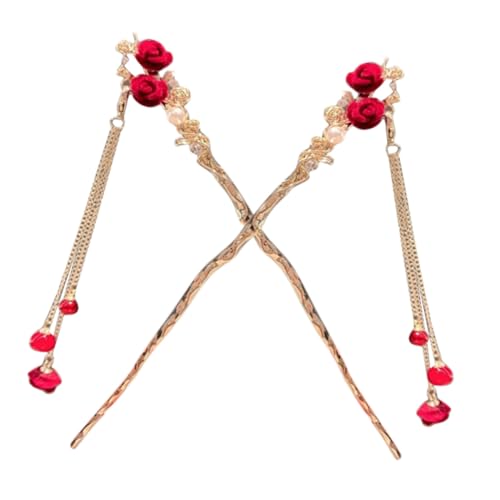 FONDOTIN 2 Stück Teiliges Haarschmuck Damen Vintage Rosen Haarnadeln Leichte Haarstäbchen für Mädchen Einfach zu Tragen Rutschfester Griff Vielseitig für Alltag Hochzeit Geschenkidee von FONDOTIN