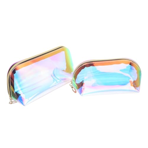 FONDOTIN 2 Stück Teiliges Holografisches TPU Kosmetiktaschen Transparente Langlebige Reise Organizer Leichte Kulturtaschen für Damen Vielseitig für Make Up Schlüssel Eyeglasses und Zubehör von FONDOTIN