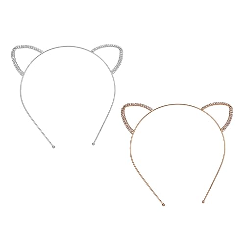 FONDOTIN 2 Stück Teiliges Katzenohren Stirnband Leichtes Verstellbares Cosplay Haar Accessoire für Damen mit Funkelnden Strasssteinen für Karneval Party und Bühnenauftritte von FONDOTIN