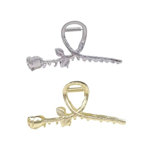 FONDOTIN 2 Stück Teiliges Metall Haarklammer mit Rutschfestem Griff Stilvolle Rosen design Haarklammern in Silber und Gold Modische Haarschmuck Clips für Damen und Mädchen für Vielseitige von FONDOTIN