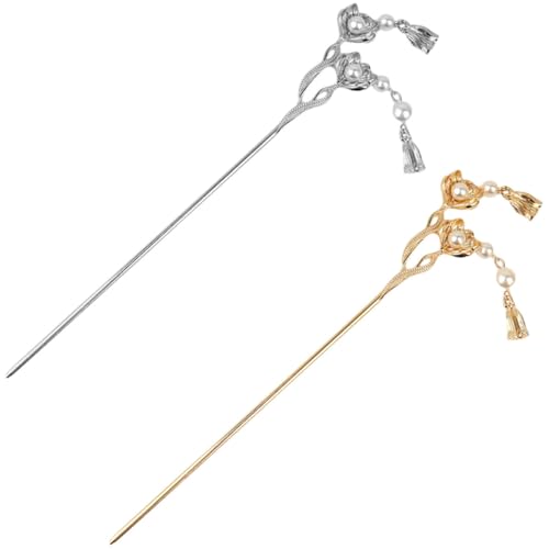 FONDOTIN 2 Stück Teiliges Metall Haarnadeln mit Blumenmotiv Stabile Haarstäbe für Damen Retro Stil Fester Sitz für Dutt und Frisuren Geeignet für Alltag und Festliche Anlässe von FONDOTIN