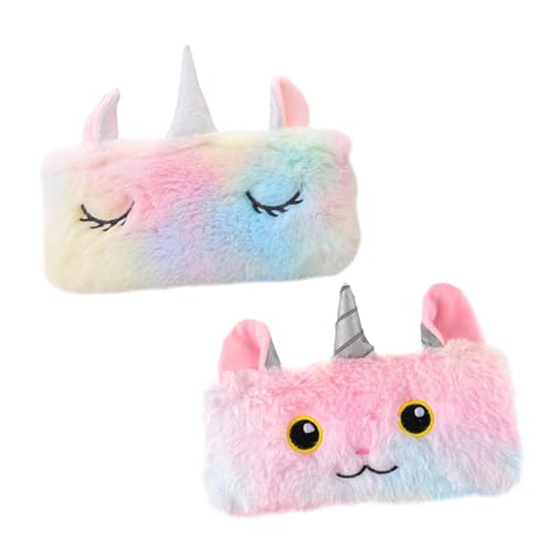 FONDOTIN 2 Stück Teiliges Plüsch Federmäppchen Große Kapazität Federtasche mit Reißverschluss Niedliches Einhorn Design Weiches Material Langlebig und Tragbar für Schüler und von FONDOTIN
